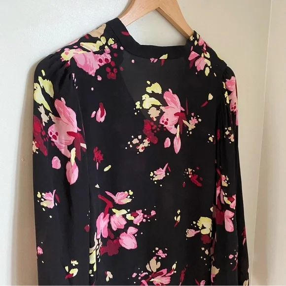 A.L.C. Rivera Silk Black Long Sleeve Floral Blouse Size 2 or Small - Picture 5 of 12